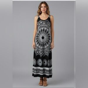 Boho Black/White Mandala Print Dress
